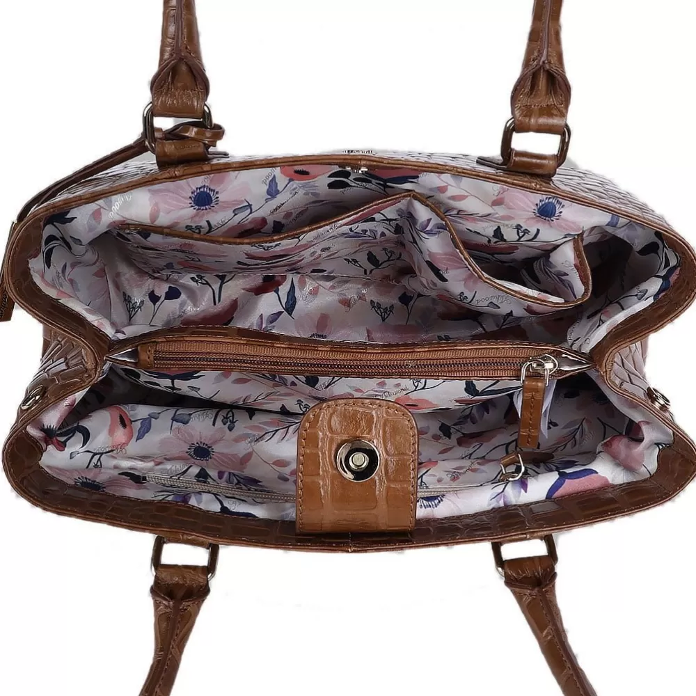 Women Ashwood Handbags Ashwood Leather Crocodile Print Two Section With Mid Purse Bag: C-54