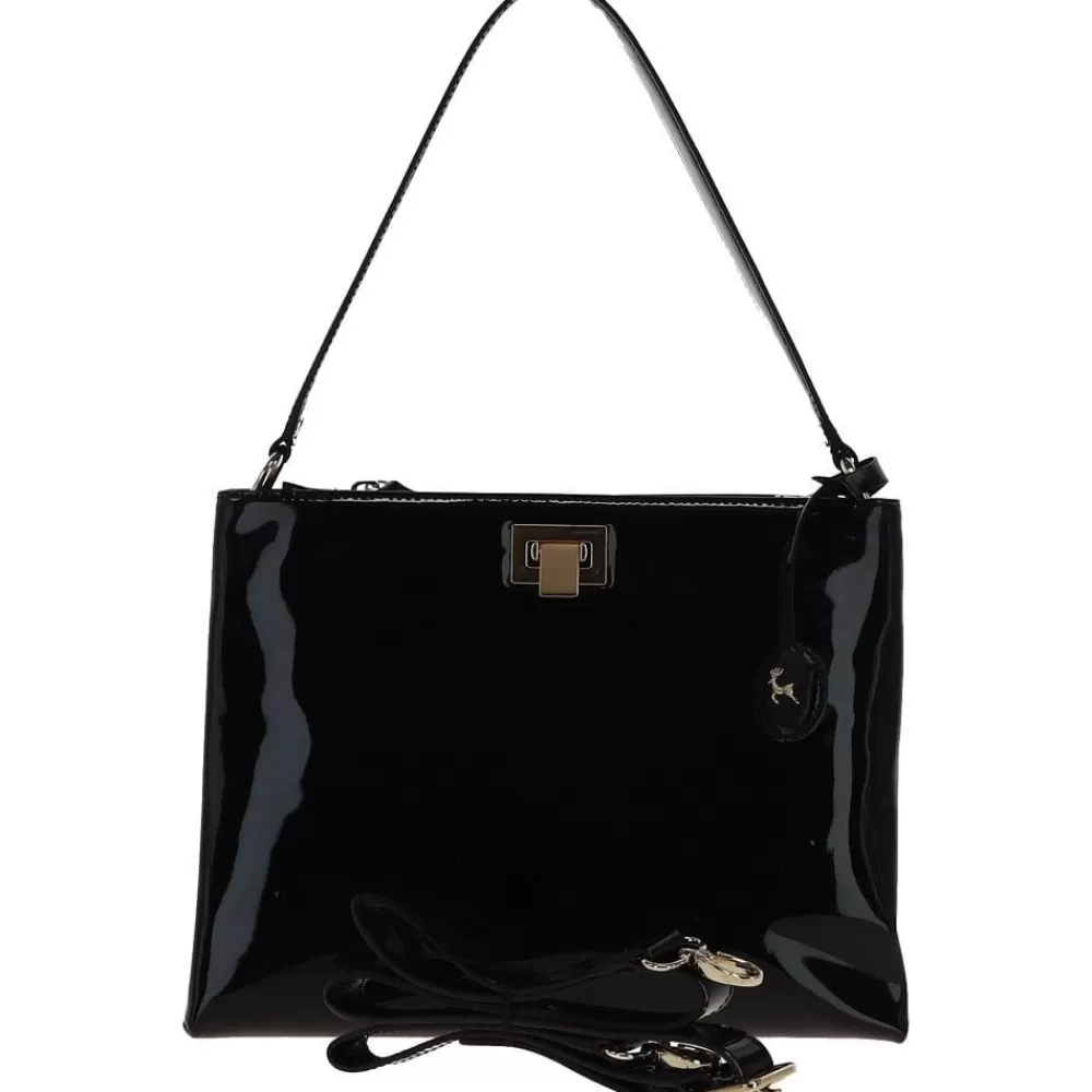 Women Ashwood Handbags Ashwood Three Section Patent Leather Shoulder Bag Black: Alp Ss20/033