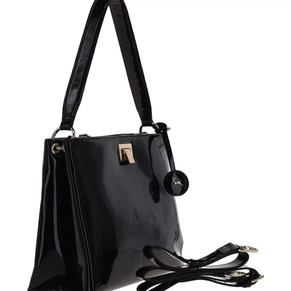 Women Ashwood Handbags Ashwood Three Section Patent Leather Shoulder Bag Black: Alp Ss20/033