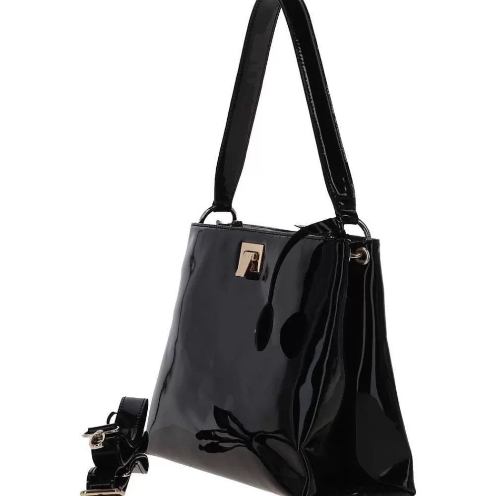Women Ashwood Handbags Ashwood Three Section Patent Leather Shoulder Bag Black: Alp Ss20/033