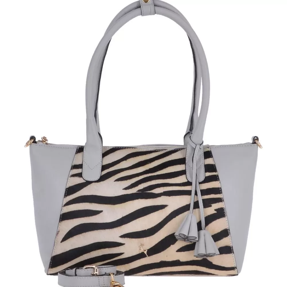 Women Ashwood Handbags Ashwood Womens Natural Hair On Hide Leather Tote Bag Ice/Zebra - 61639