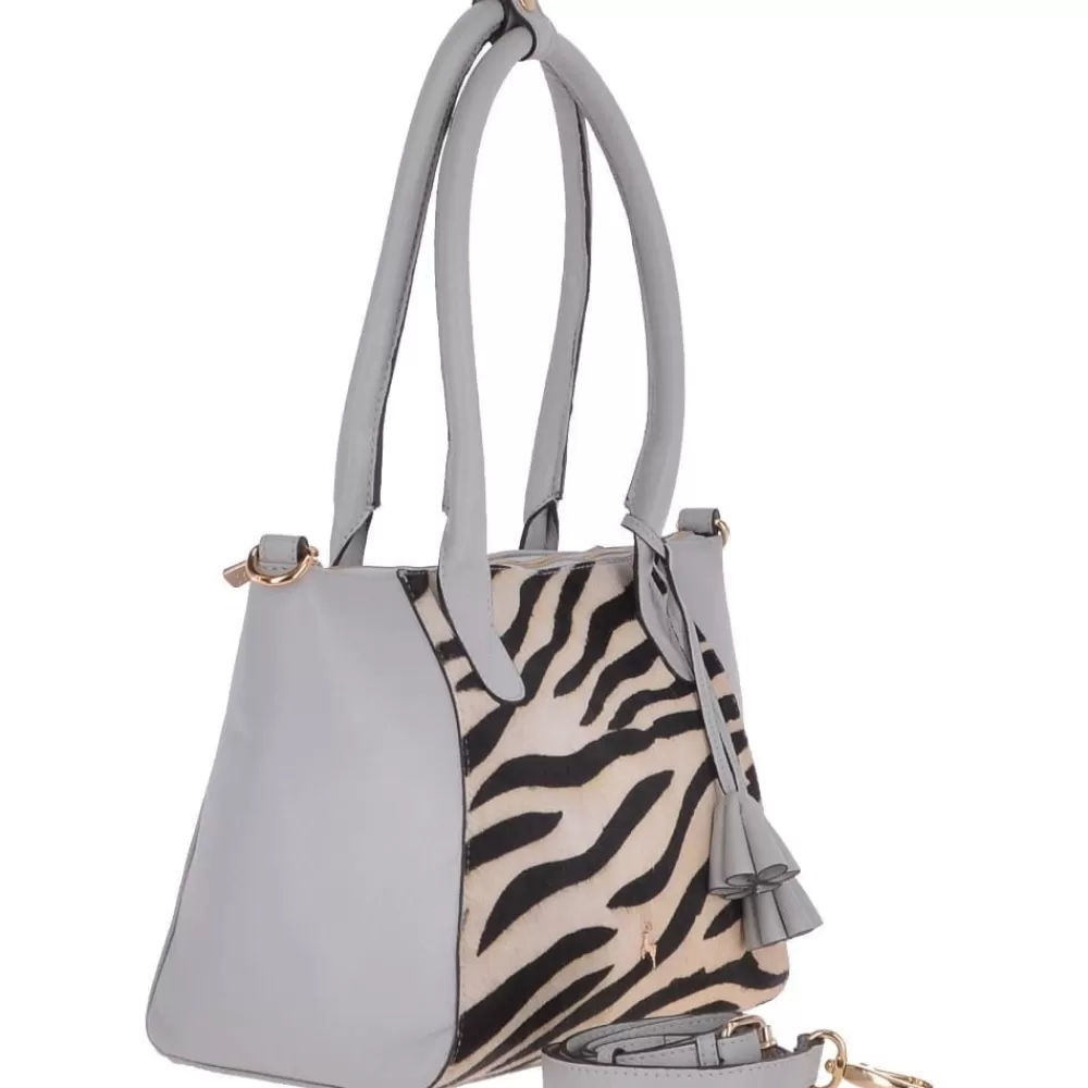Women Ashwood Handbags Ashwood Womens Natural Hair On Hide Leather Tote Bag Ice/Zebra - 61639