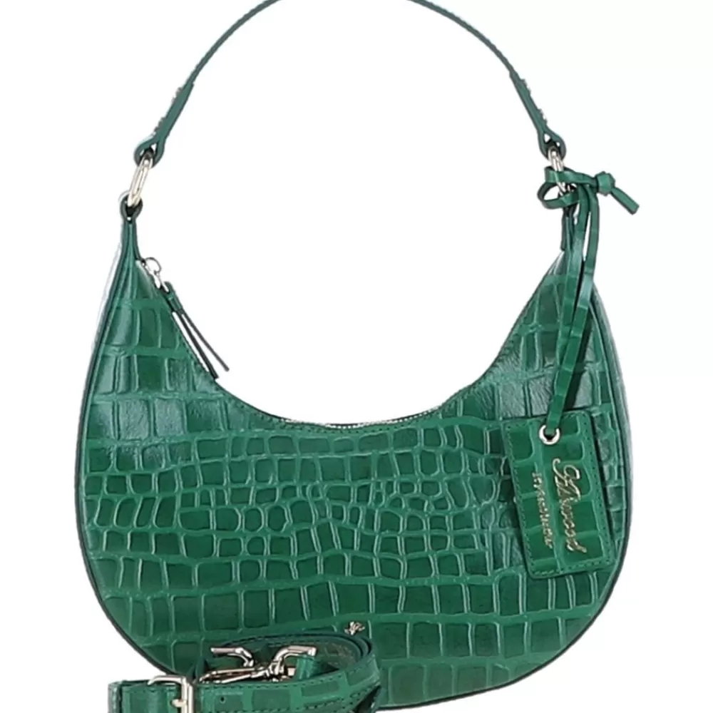 Women Ashwood Handbags Chic Croc Embossed Leather Medium Saddle Shoulder Bag: 63791