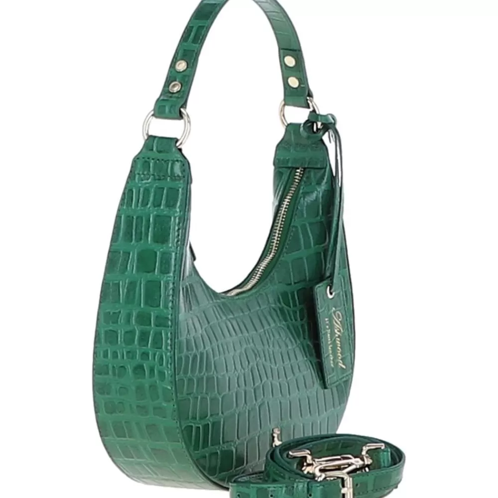 Women Ashwood Handbags Chic Croc Embossed Leather Medium Saddle Shoulder Bag: 63791