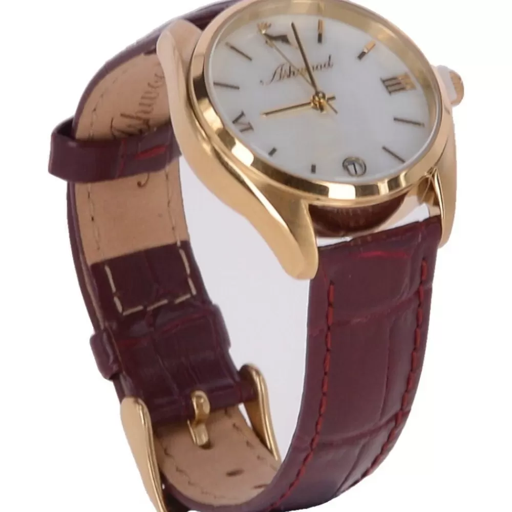 Women Ashwood Handbags Croc Leather Watch With Mother Of Pearl Face Burgundy: Aw-0012/Poly
