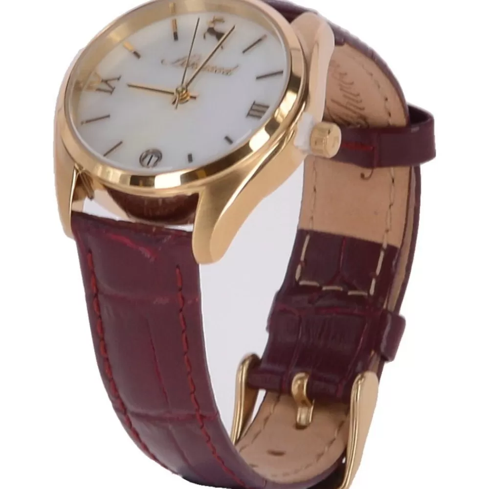 Women Ashwood Handbags Croc Leather Watch With Mother Of Pearl Face Burgundy: Aw-0012/Poly