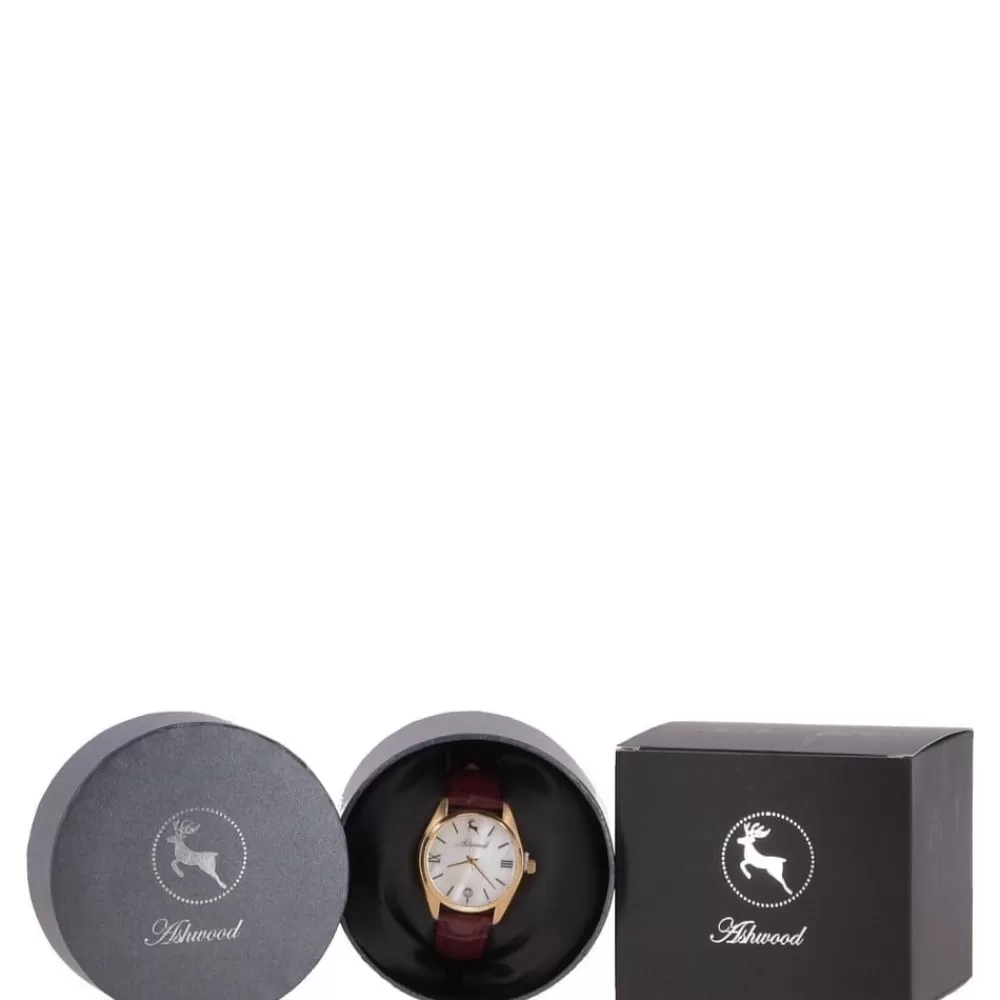 Women Ashwood Handbags Croc Leather Watch With Mother Of Pearl Face Burgundy: Aw-0012/Poly