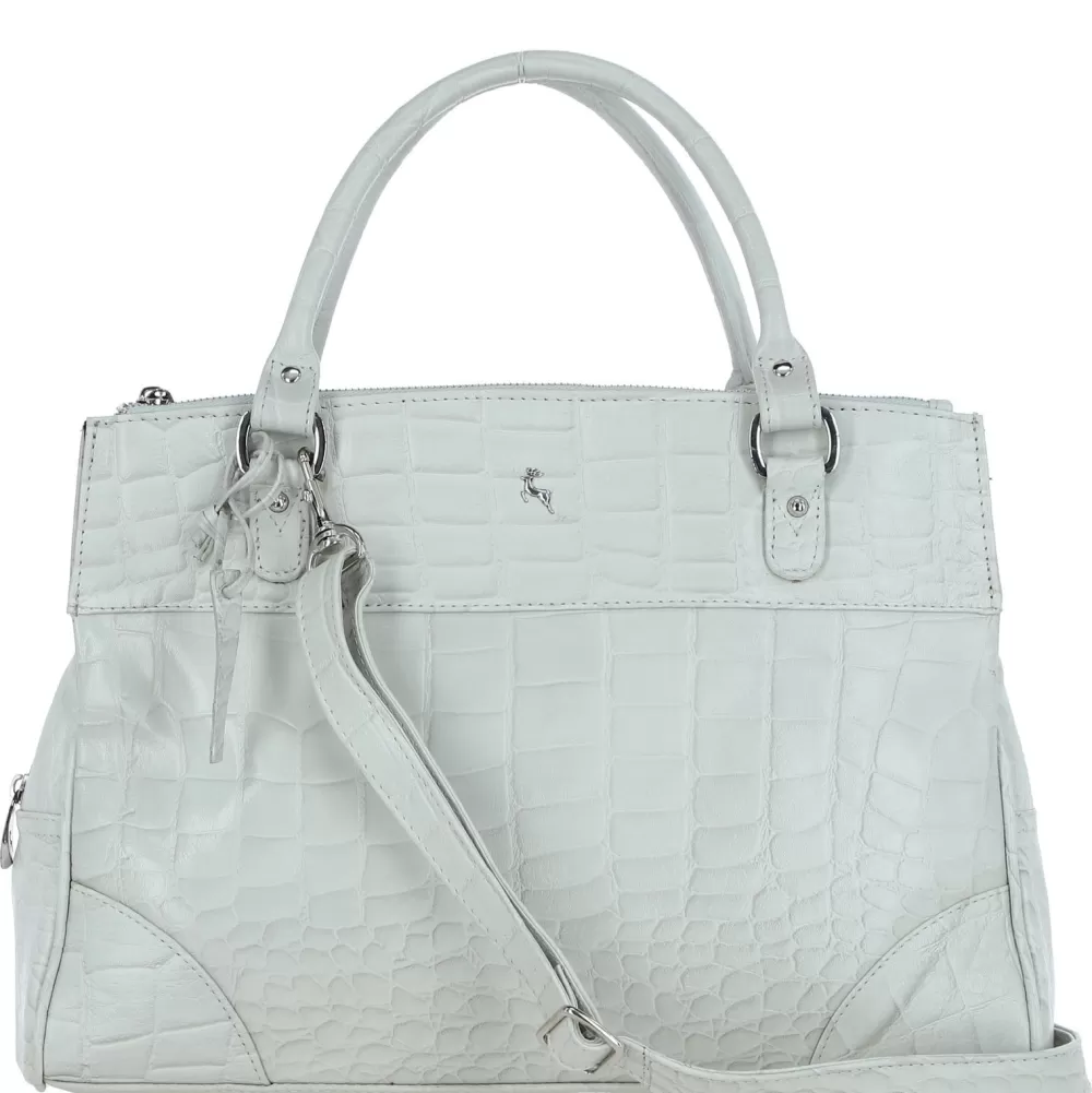 Women Ashwood Handbags Croc Print Three Section Real Leather Bag: A4 Work Bag