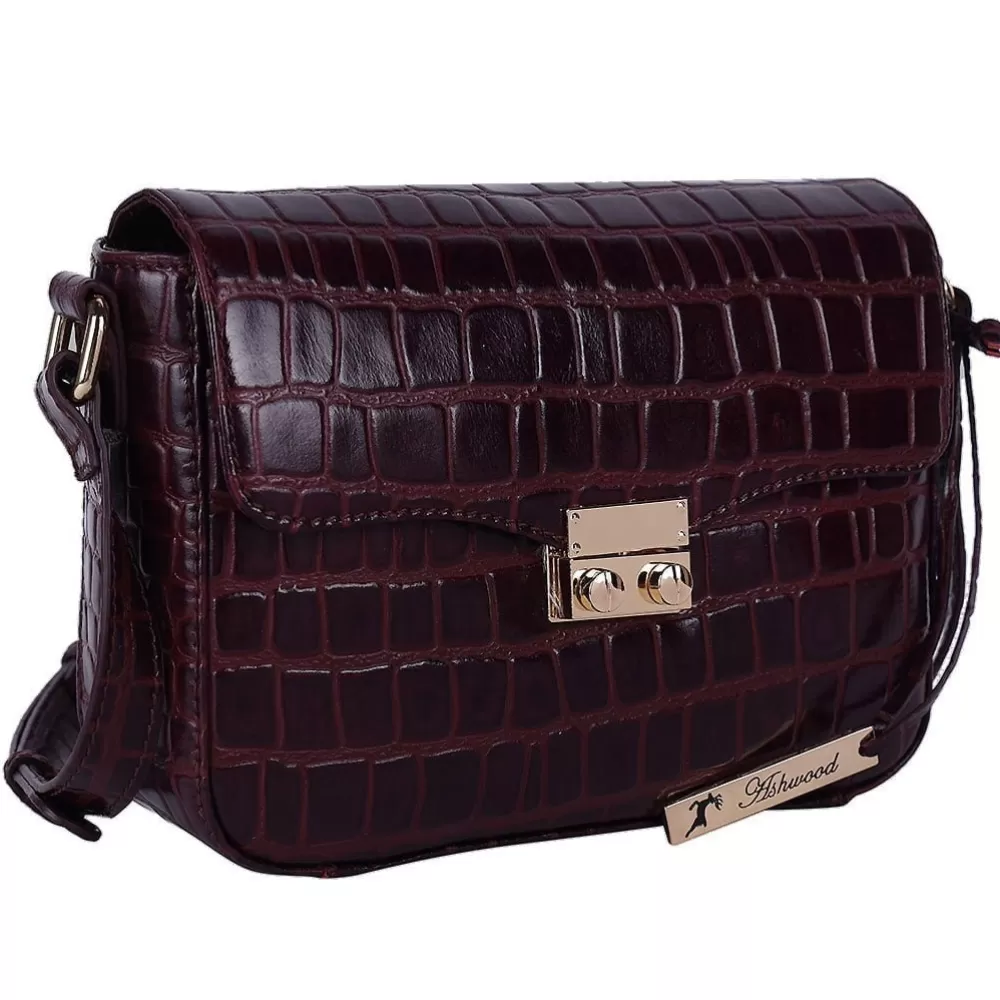 Women Ashwood Handbags Elegance Croc Embossed Leather Cross Body Bag: C-50