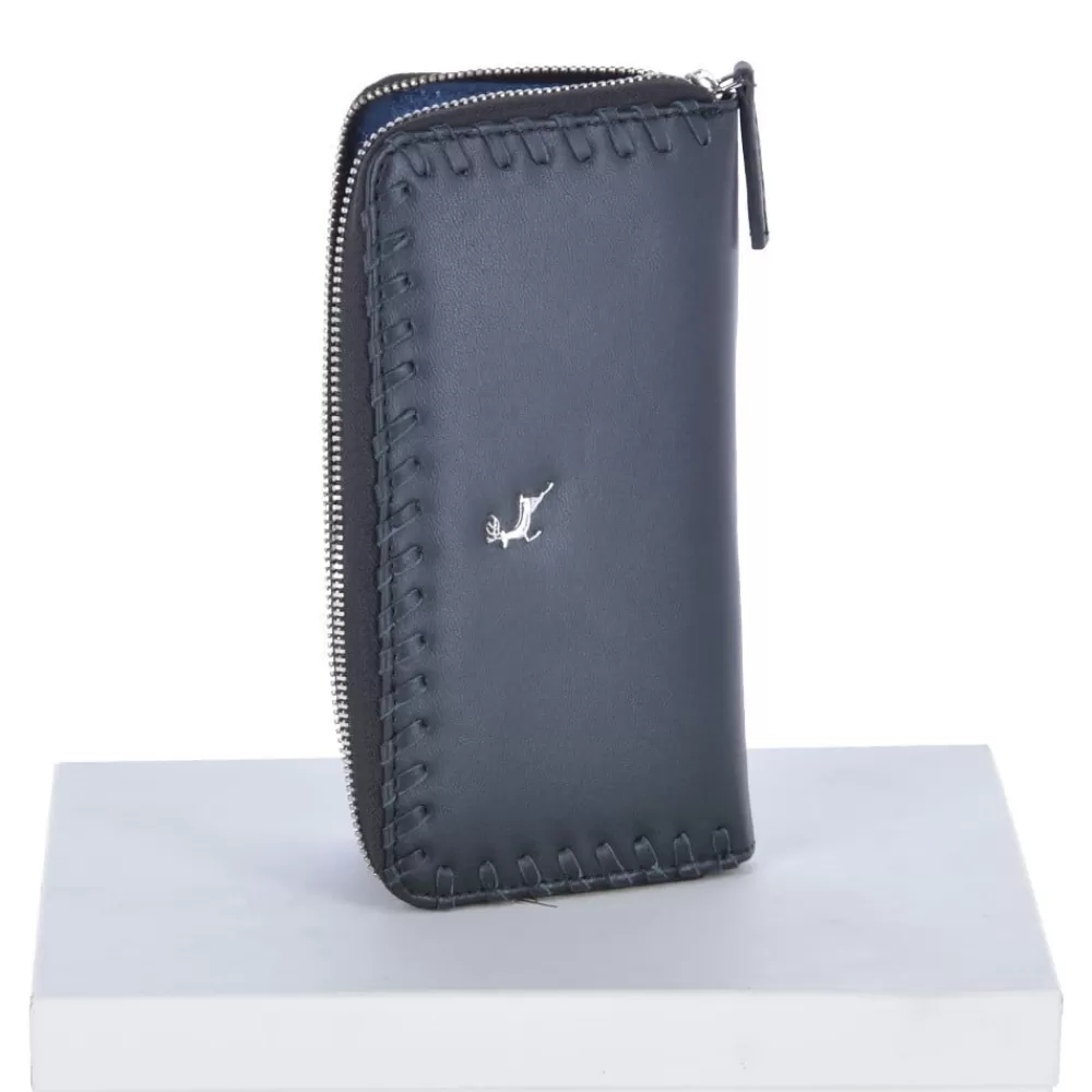 Women Ashwood Handbags Large Leather Zip Around Note And Coin Purse Black : Ash-09