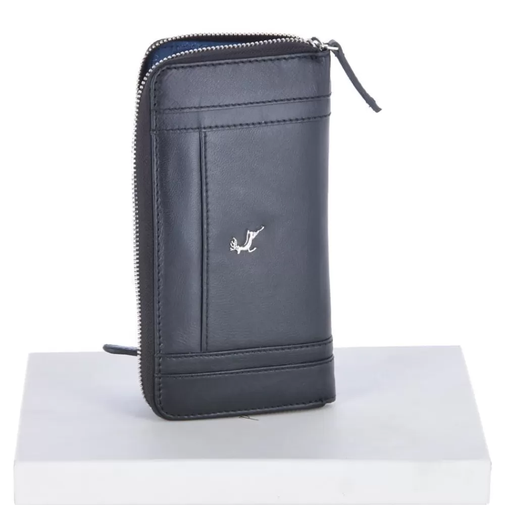Women Ashwood Handbags Large Leather Zip Around Note And Coin Purse Black : Ash-11