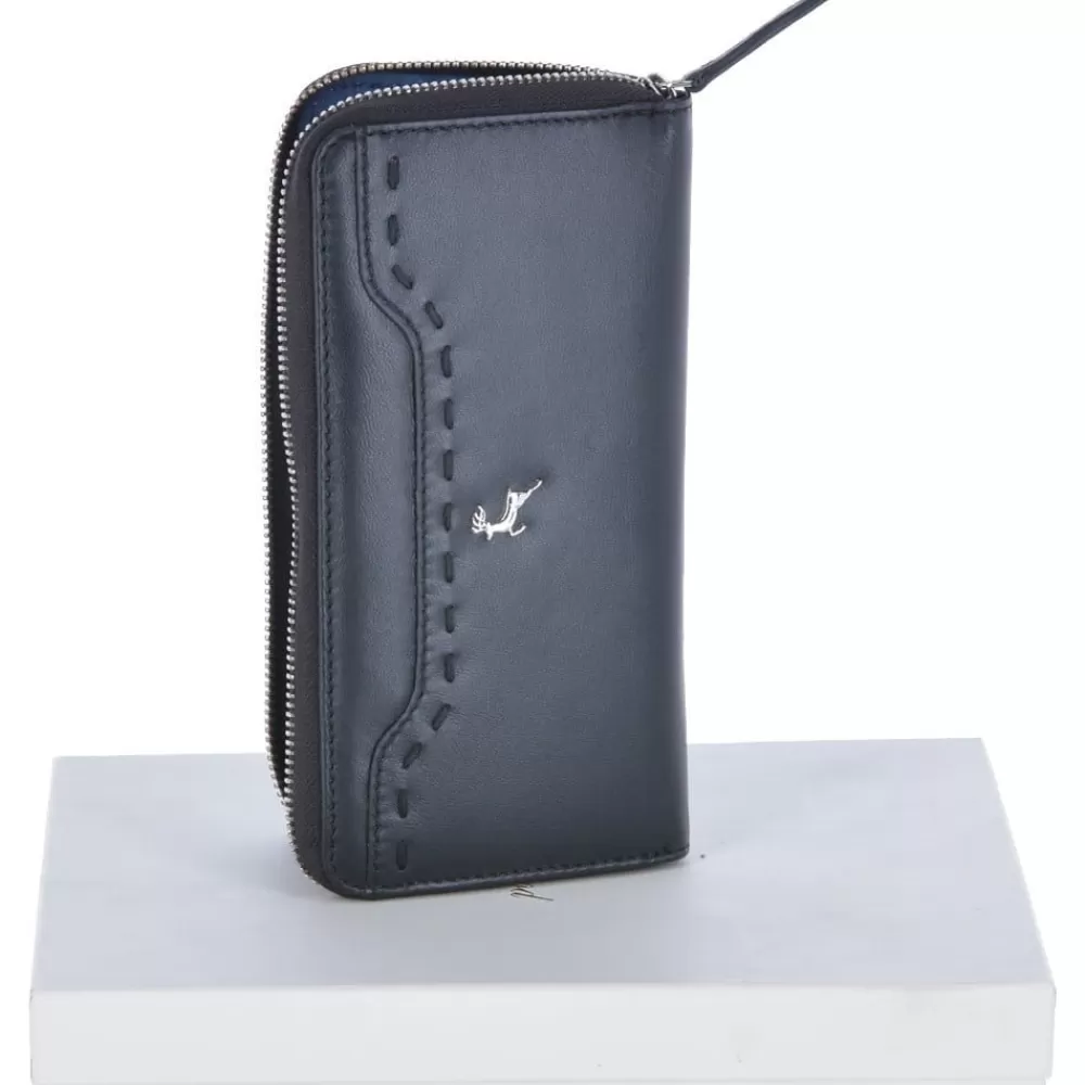 Women Ashwood Handbags Large Leather Zip Around Note And Coin Purse Black : Ash-17