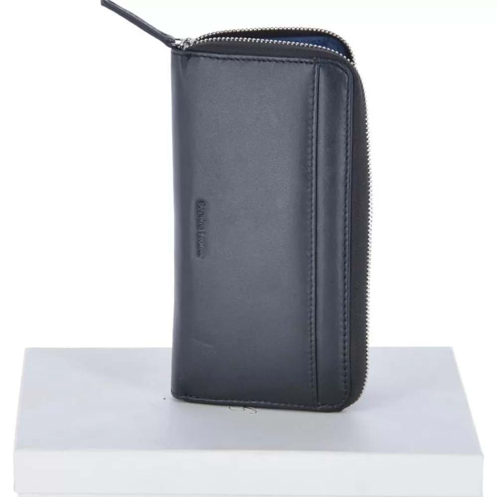 Women Ashwood Handbags Large Leather Zip Around Note And Coin Purse Black : Ash-17