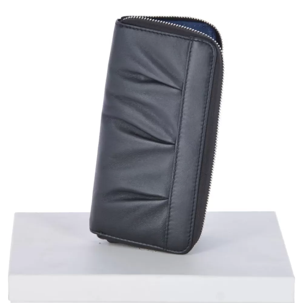 Women Ashwood Handbags Large Leather Zip Around Note And Coin Purse Black : Ash-18