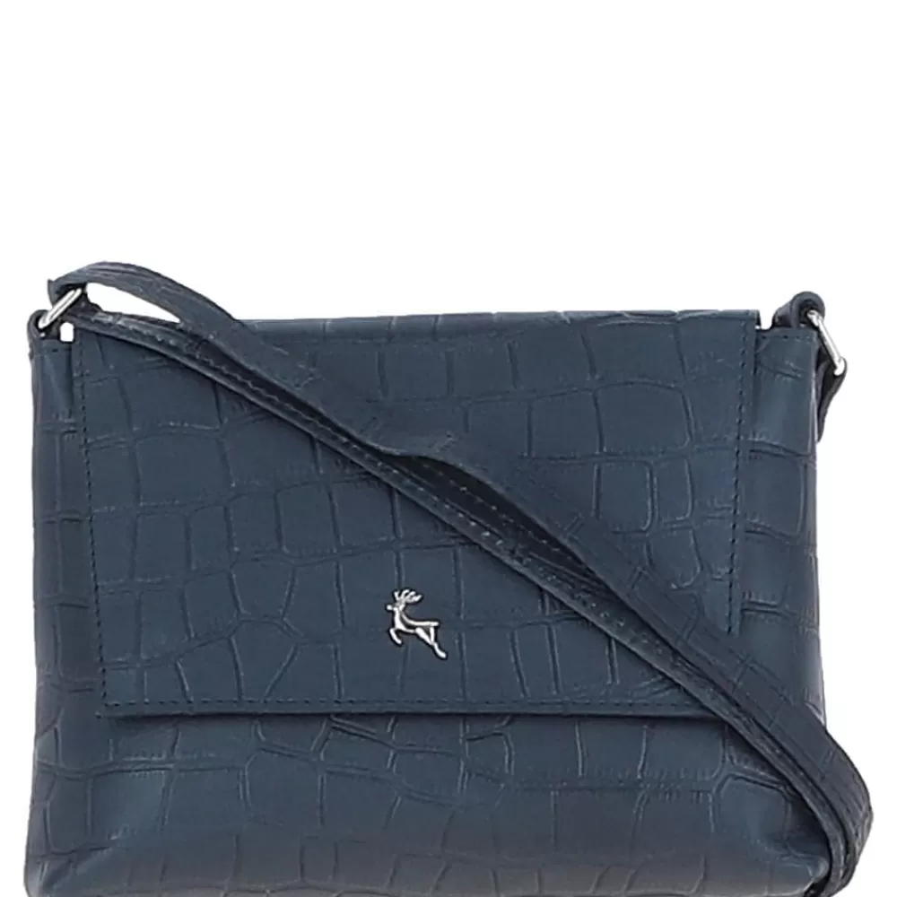 Women Ashwood Handbags Rosea Flap Over Croc Print Real Leather Shoulder Bag: Mc6