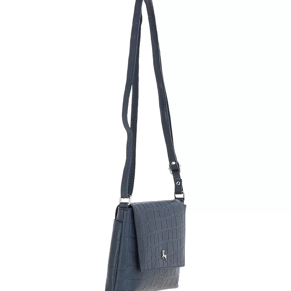 Women Ashwood Handbags Rosea Flap Over Croc Print Real Leather Shoulder Bag: Mc6
