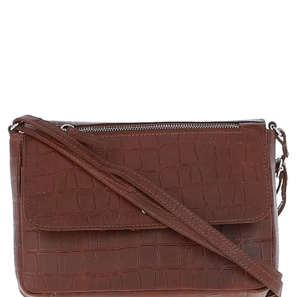 Women Ashwood Handbags Valentina Flap Over Croc Print Real Leather Shoulder Bag: Mc5