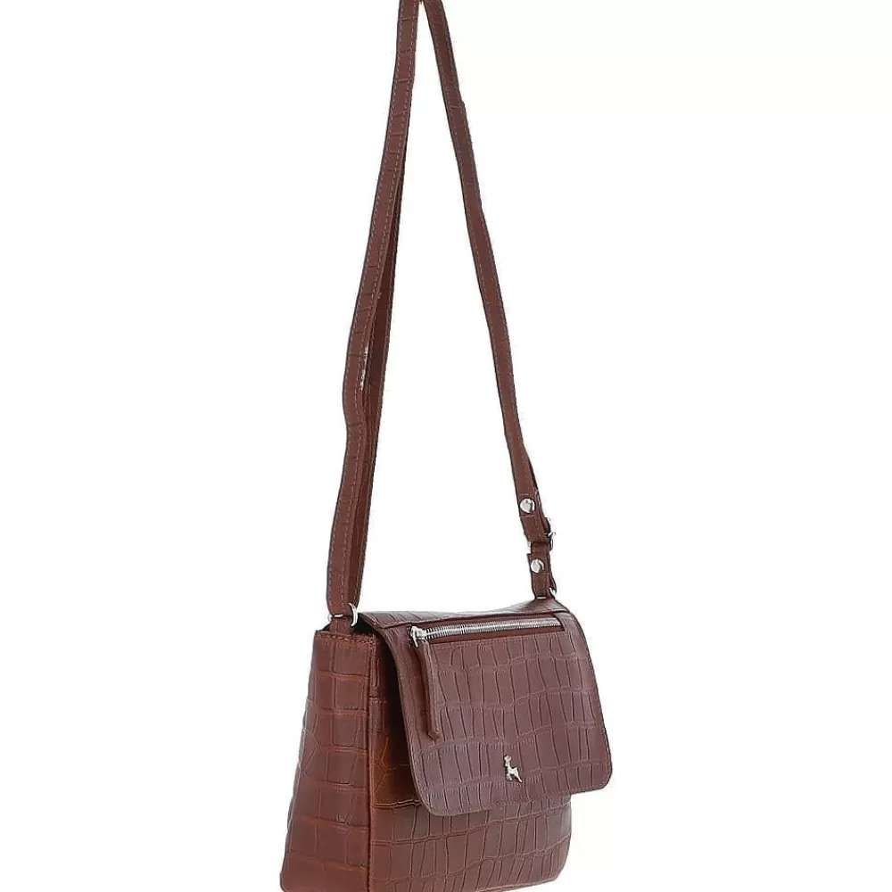Women Ashwood Handbags Valentina Flap Over Croc Print Real Leather Shoulder Bag: Mc5