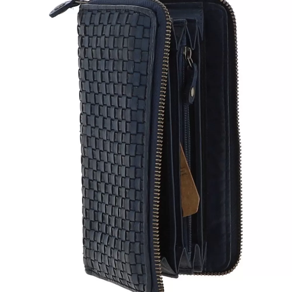 Women Ashwood Handbags Vintage Woven Leather Zip Around 10 Card Coin Note Purse: D-81