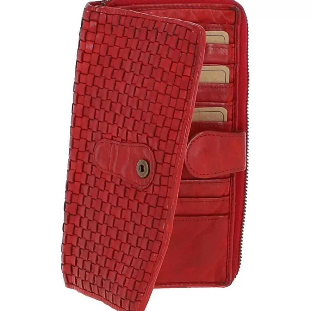 Women Ashwood Handbags Vintage Woven Leather Zip Around 22 Card Coin Note Purse: D-84