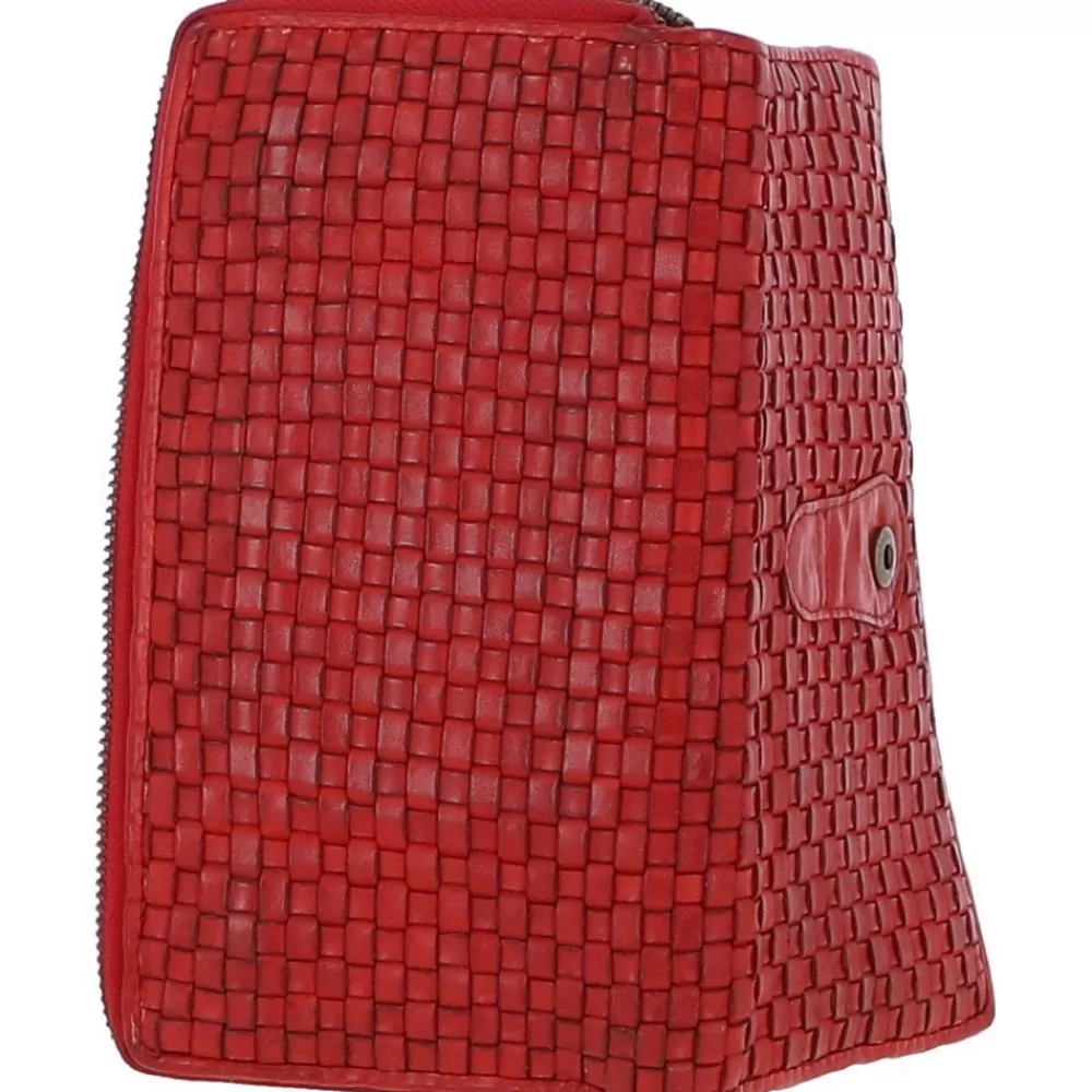 Women Ashwood Handbags Vintage Woven Leather Zip Around 22 Card Coin Note Purse: D-84