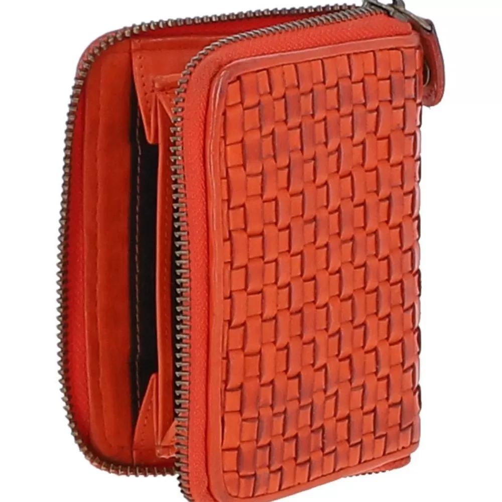 Women Ashwood Handbags Vintage Woven Leather Zip Around 6 Card Coin Purse: D-80